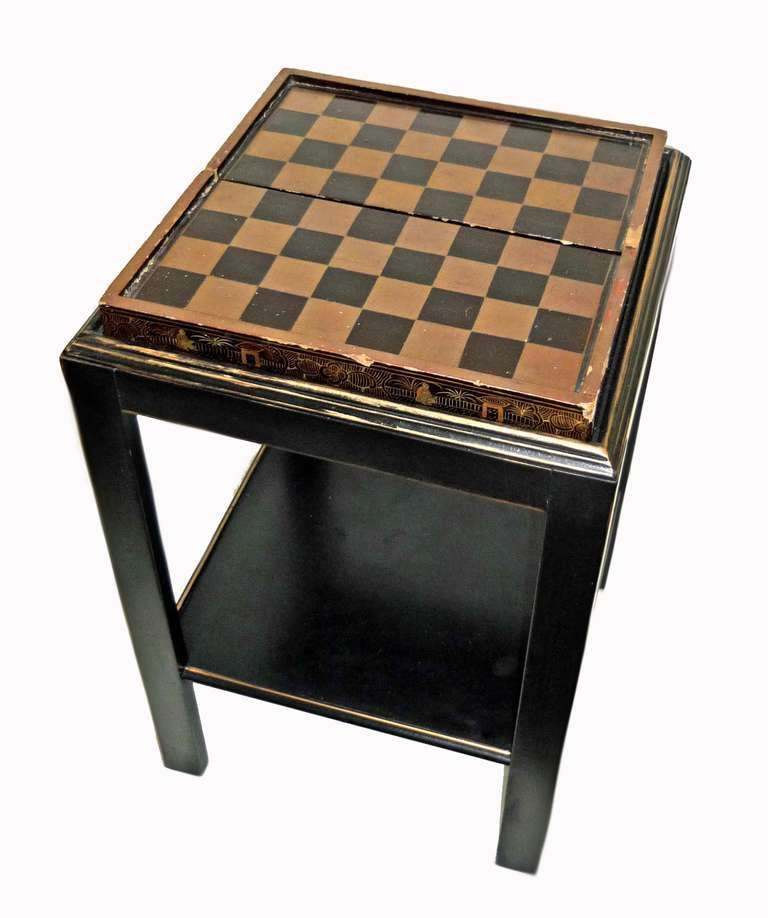Chinese Export Gilded and Lacquered Game Board on Stand