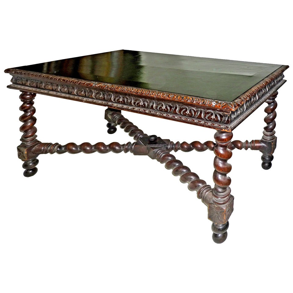 English Jacobean Style Barley Twist Oak Desk, Circa 1880