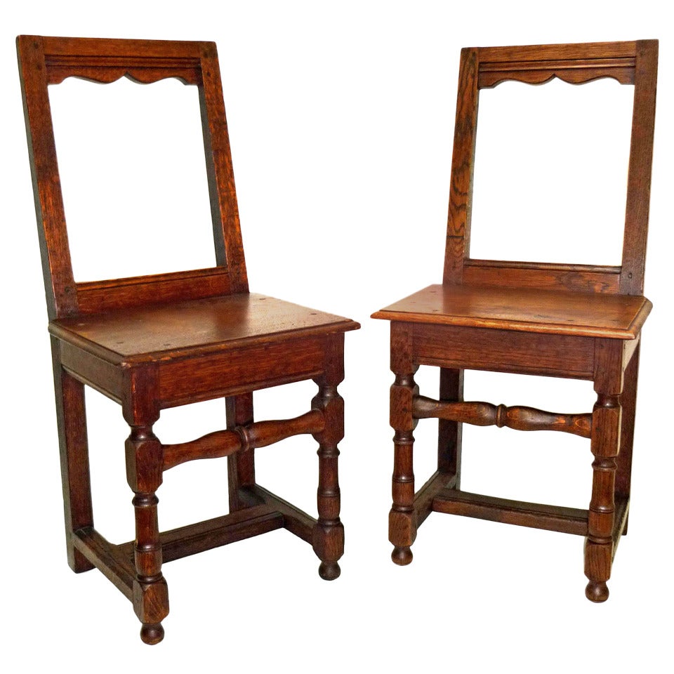 Pair of English Provincial Oak Childs Chairs 18th Century