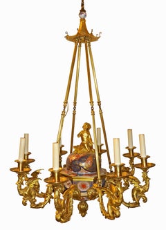 19th C Louis XV Bronze Dore and Imari Eight Light Chandelier