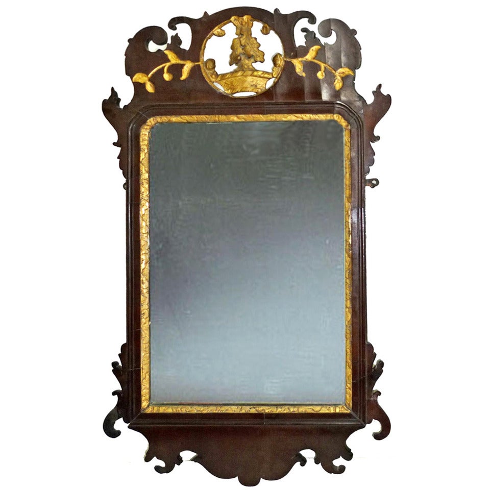 American / English Mahogany Parcel Gilt Mirror 18th Century For Sale