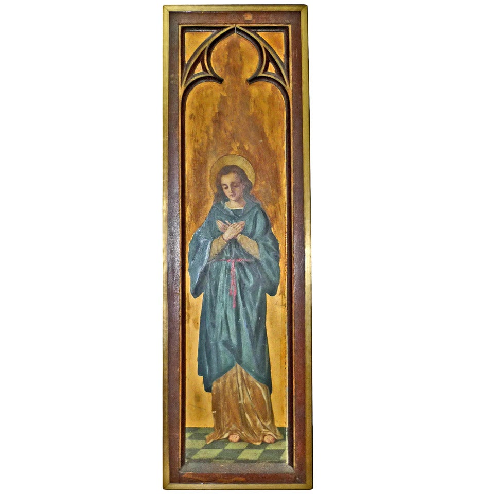 19th Century American or European Gothic Style Oil on Board For Sale