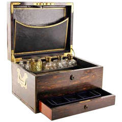 Antique Regency Style Calamander, Sterling Silver, Crystal Traveling Box