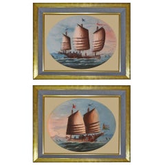 Pair of China Trade Watercolors Dated 1910