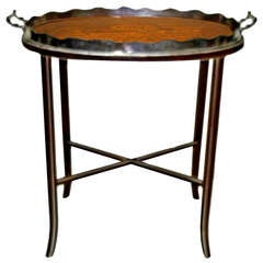 George III Style Silver Plated and Inlaid Mahogany Tray on Stand