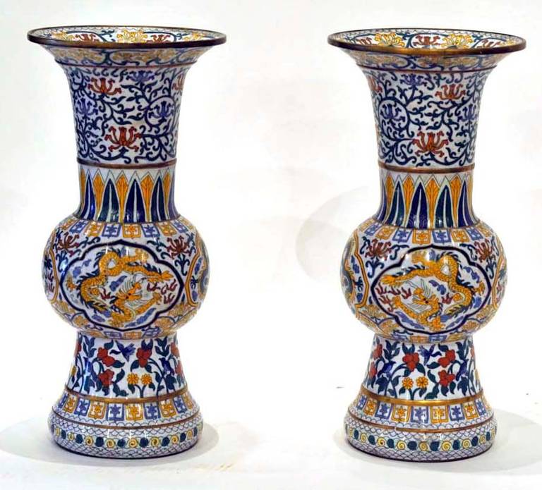 Aesthetic Movement Pr. Chinese White Ground Cloisonne Vases