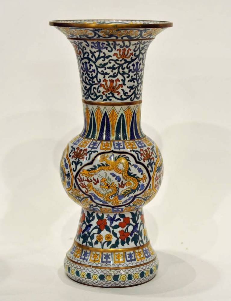 Cloissoné Pr. Chinese White Ground Cloisonne Vases