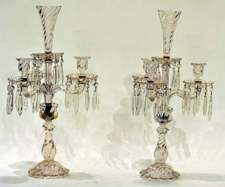 Pair of French Three Light, Baccarat Crystal Candelabra