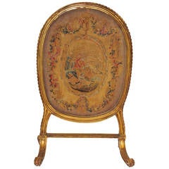 Antique Louis XVI Style Tapestry Inset, Giltwood Fire Screen