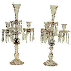 Antique Pair of French Three Light, Baccarat Crystal Candelabra