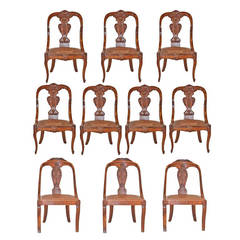Antique Suite of Ten Venetian Walnut Barrel-Back Side Chairs
