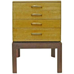 Mid Century Modern Oak Chest on a Red Lacquered Stand