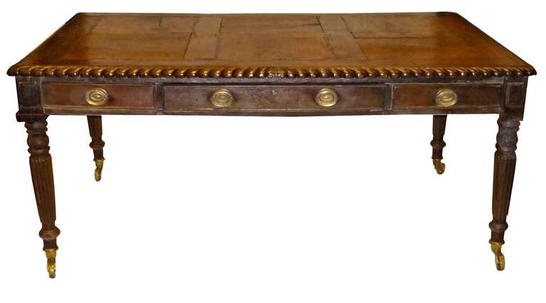 Neoclassical English Colonial Regency Style Teak Wood Partners Desk, circa 1840 For Sale