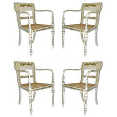 Four of British Colonial Regency Painted Armchairs Circa 1820