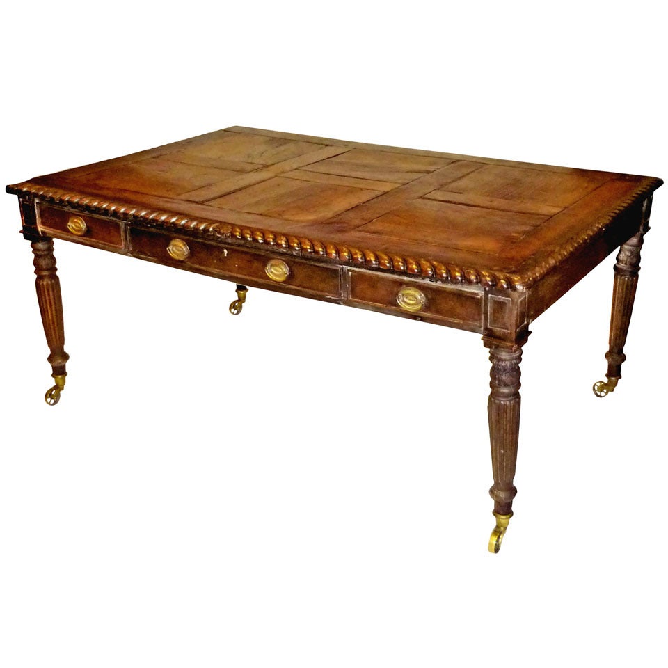 English Colonial Regency Style Teak Wood Partners Desk, circa 1840 For Sale