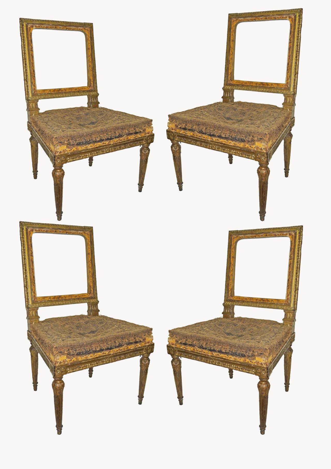 Four Louis XVI Style Giltwood Side Chairs 18th or 19th Century
