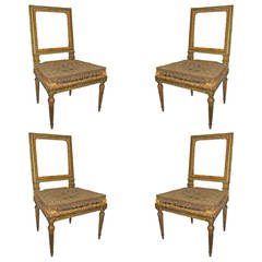 Four Louis XVI Style Giltwood Side Chairs 18th or 19th Century
