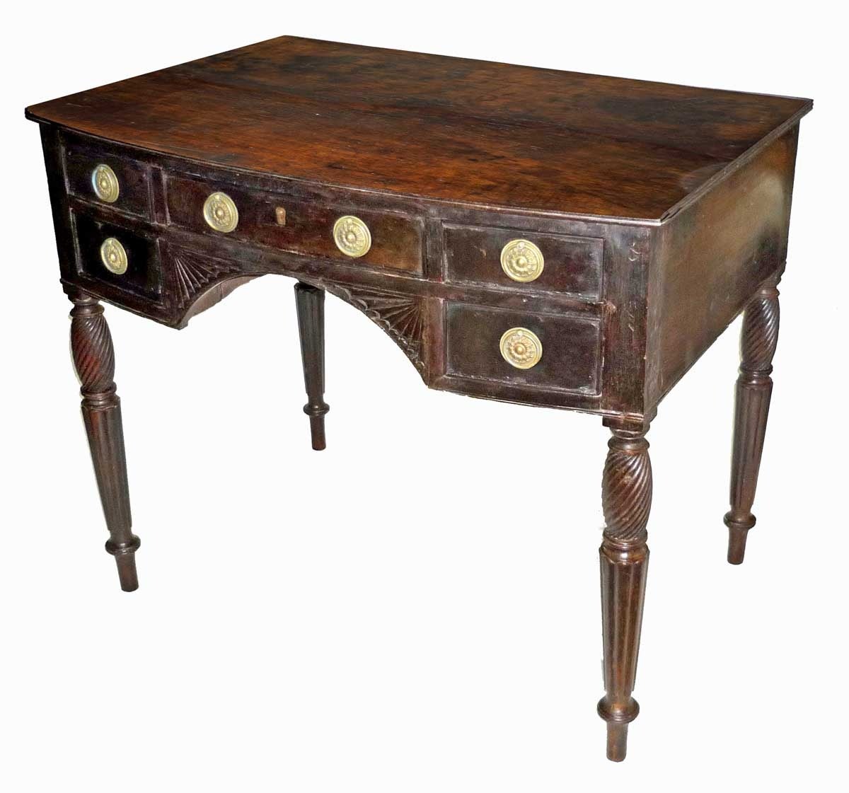 British Colonial Carved Mahogany Regency Desk, Early 19th Century