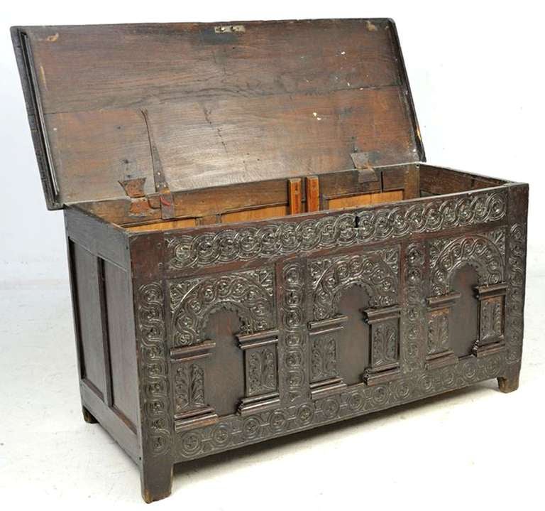 17th Century Charles II Carved Oak Coffer