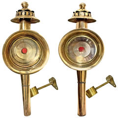 Antique Pair of American Brass Carriage Lamps, 19th Century