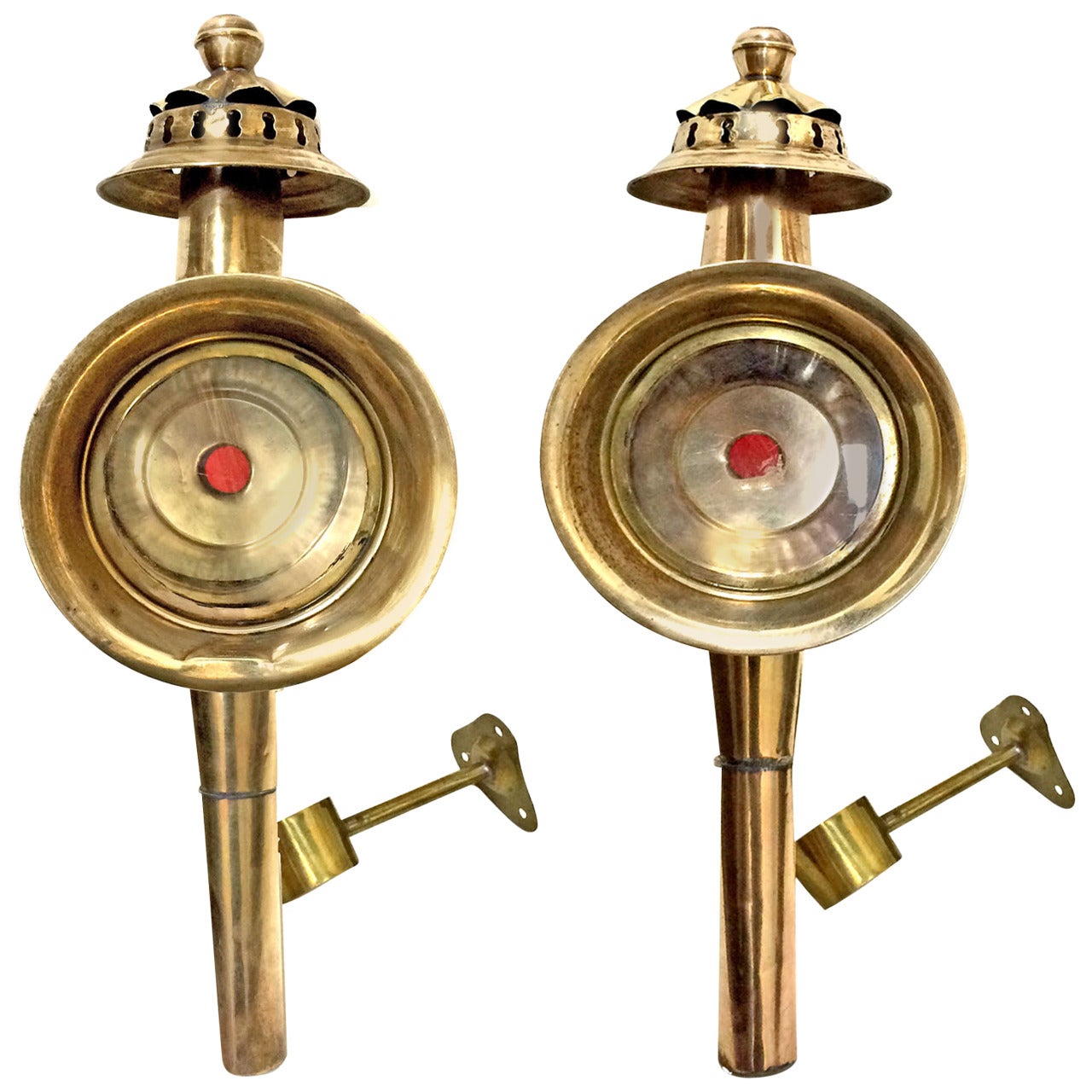 Pair of American Brass Carriage Lamps, 19th Century For Sale