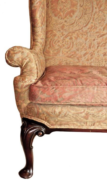 George II Style Carved Mahogany Fortuny Upholstered Settee