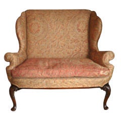 George II Style Carved Mahogany Fortuny Upholstered Settee