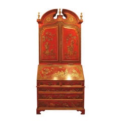 George II Style Red Lacquered Bureau Bookcase