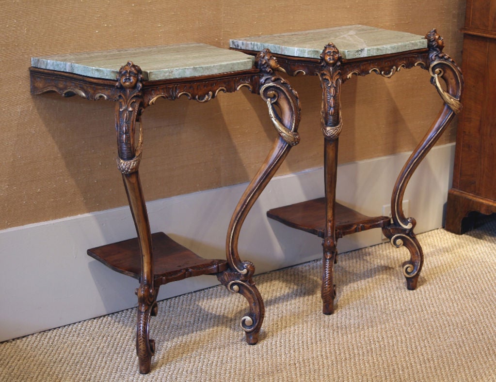 Pair of Venetian Carved and Gilded Console Tables