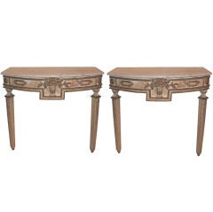 Pair of Italian Painted and Parcel Gilt Console Tables