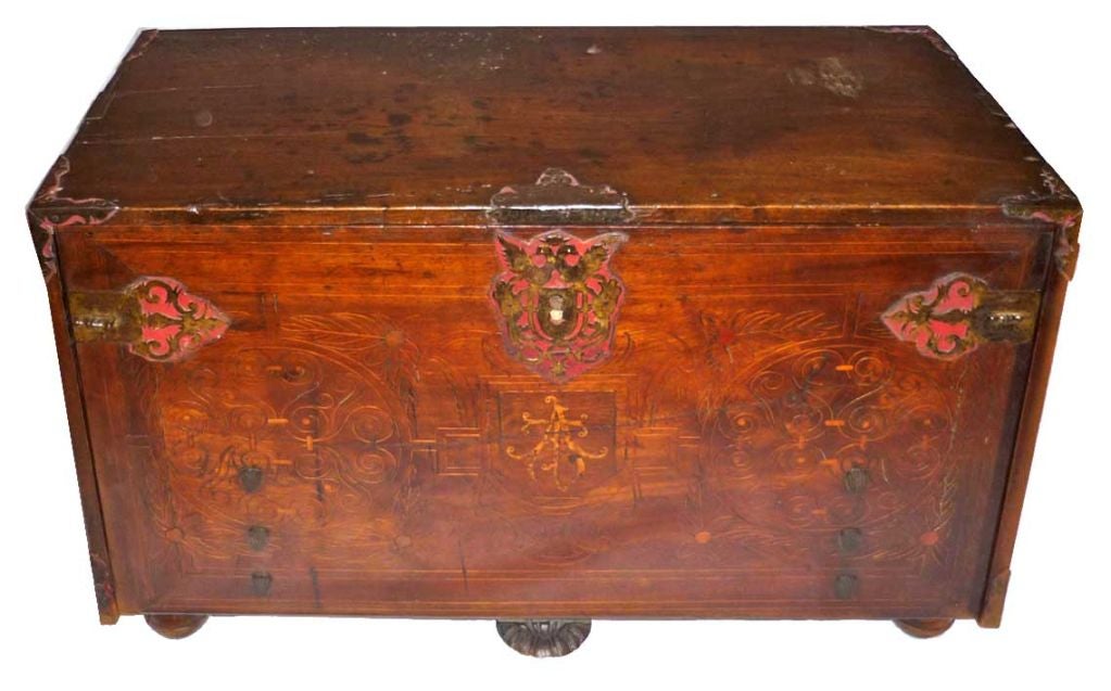 monogrammed AR and opening to reveal a twelve drawer fitted interior around an arched opening; raised on turned and carved feet with a shell carved loper.  www.TraceMayer.com