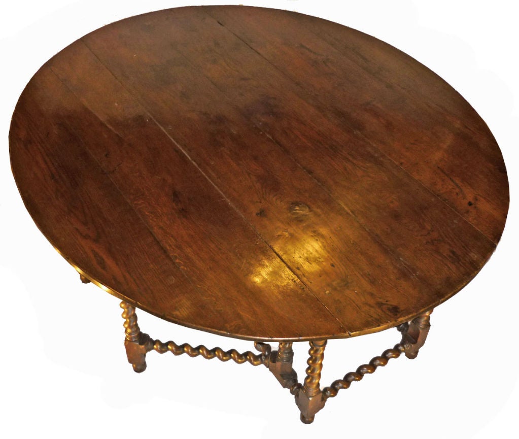 English William and Mary Style Oak Drop Leaf Dining Table