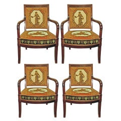 Set of Four Louis XVI Upholstered Walnut Arm Chairs