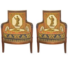 Pair of Louis XVI Needlepoint Upholstered Walnut Arm Chairs
