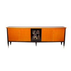 Mid Century French Cherry Enfilade with Center Abstract Panel