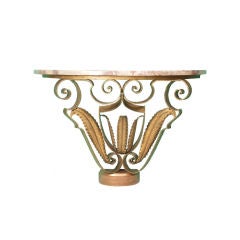 French Art Deco Demi Lune Console in Bronze and Marble