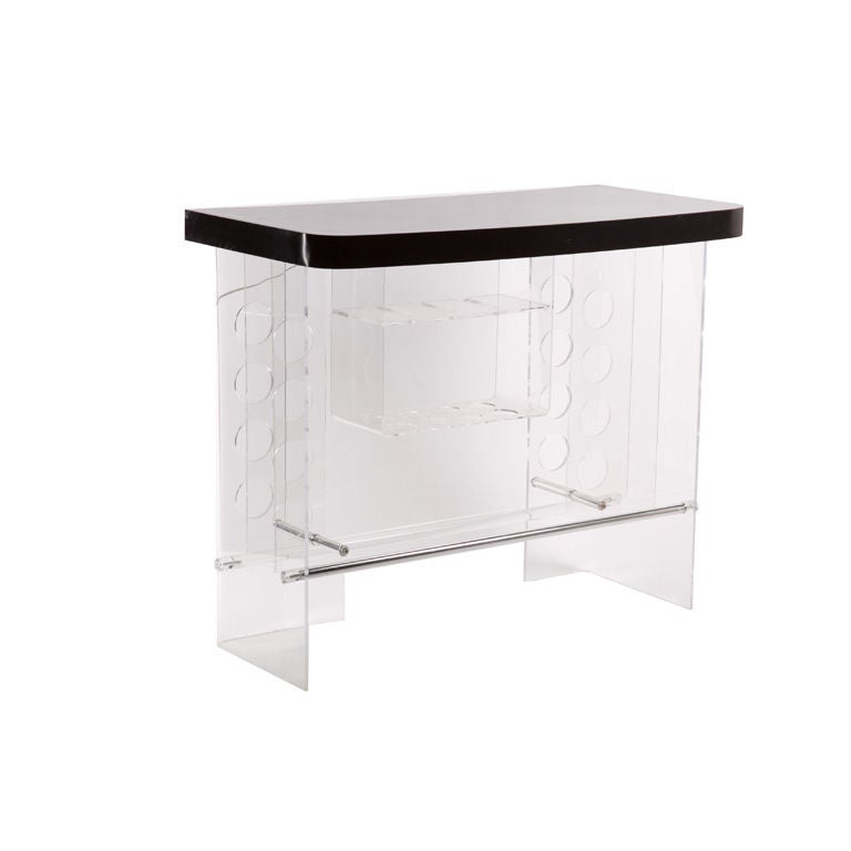 Stunning 1970s Illuminated  Lucite Bar with Black Top