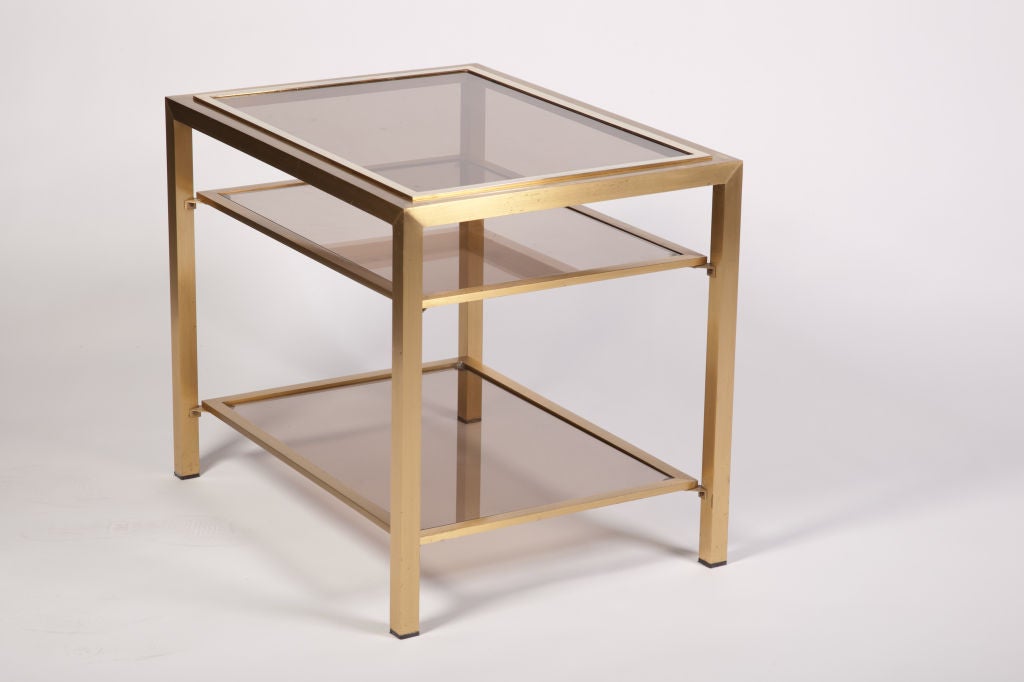 Pair 1970's Modernist Gilt Bronze and Glass Side Tables