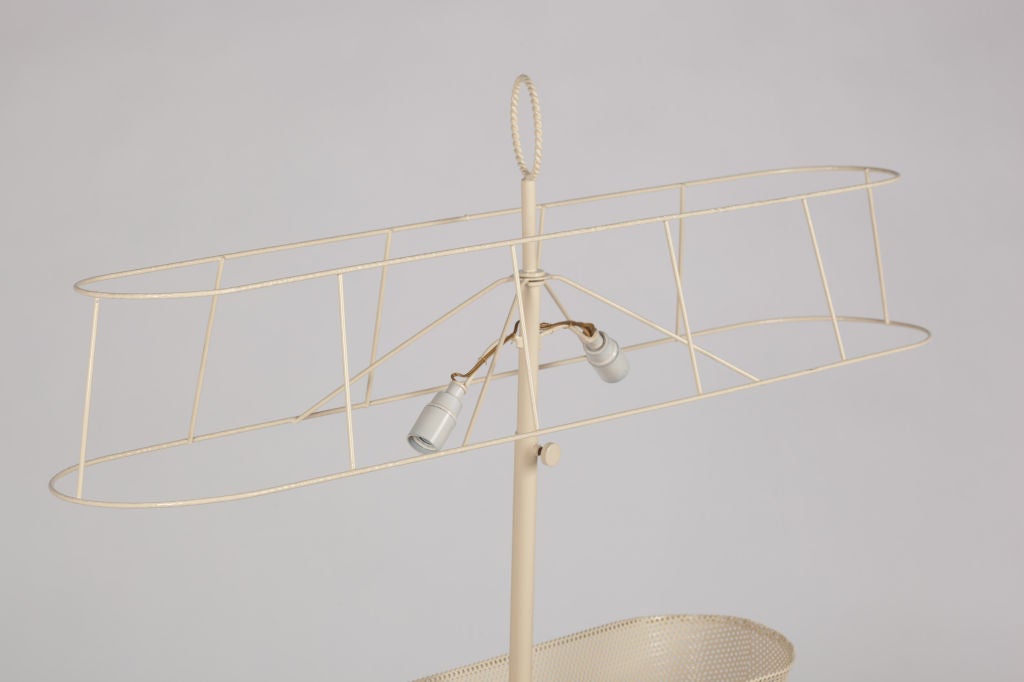 Mathieu Mategot Style Floor Lamp with Perforated Metal Basket
