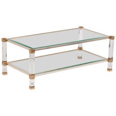 Pierre Vandel Lucite, Glass and Brass Coffee Table