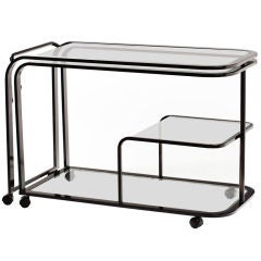 Art Deco Style Bar Cart in Black Lacquer and Glass