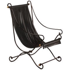 Campaign Chair in Black Leather and Brass