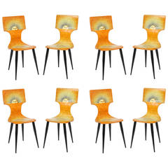 Rare Set of Eight Fornasetti Sun Chairs