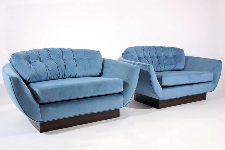 Wide Low Pair of Lounge Chairs
