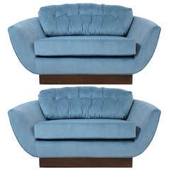 Wide Low Pair of Lounge Chairs