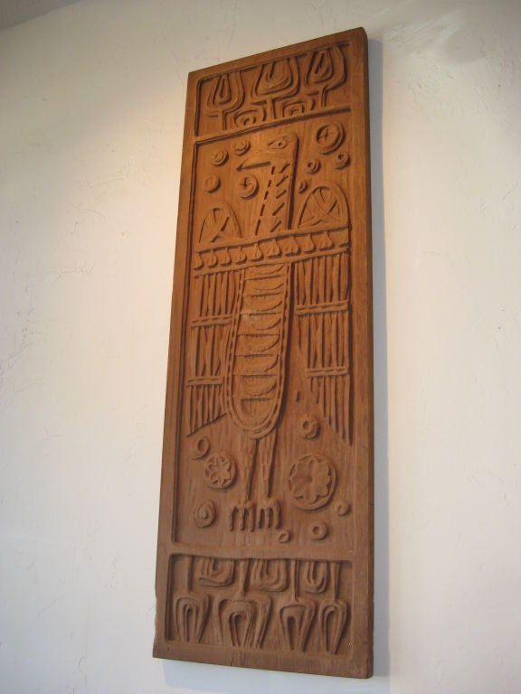 20th Century Evelyn Ackerman Carved Redwood Door Panel