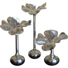 Set of Three Silverplate Flower Candlesticks