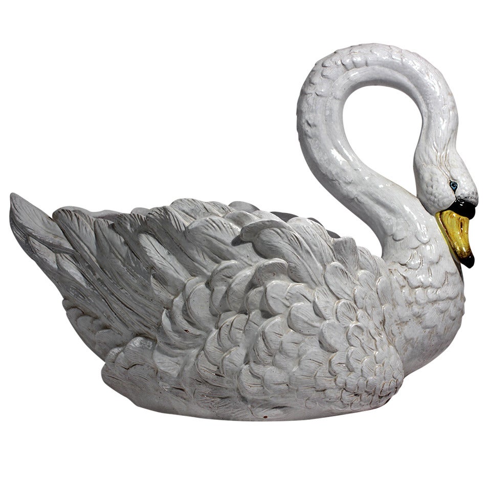 Italian Ceramic Swan Sculpture