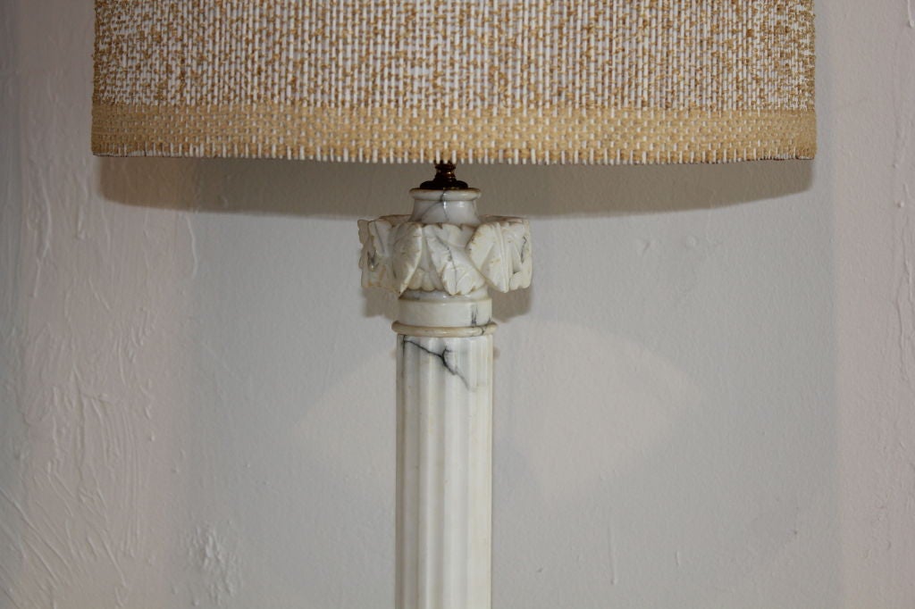 20th Century Carved Marble Pillar Lamps W/ Maria Kipp Shades