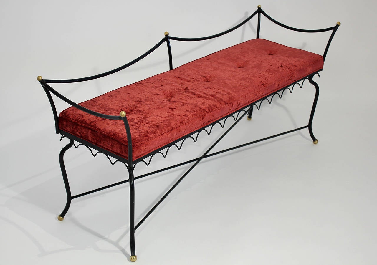 Wrought Iron and Brass Boudoir Bench In Excellent Condition In San Diego, CA